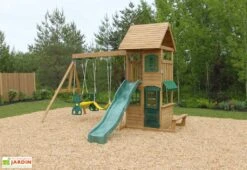 KidKraft Aire De Jeux En Bois Windale Avec Toboggan, Balançoires Et Cabane