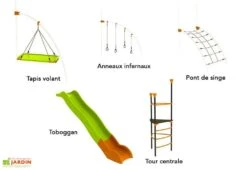 Aire De Jeux EVO-Ludo Avec 5 Agrès -Portique Jardin Soldes Magasin aire de jeux evo ludo pont anneaux hamac 2