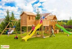 Aire De Jeux Géante Play Box : Toboggans + Cabanes + Balançoire + Pont