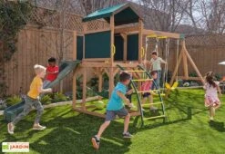 KidKraft Aire De Jeux En Bois Portique Balançoires Et Toboggan – Hideway Haven -Portique Jardin Soldes Magasin aire jeu enfant jardin kidkraft hideway haven