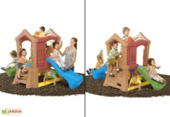 Step2 Aire De Jeux Pour Enfants Play Up : 2 Toboggans + Mur D'Escalade 6 Step2 Aire De Jeux Pour Enfants Play Up : 2 Toboggans + Mur D'Escalade -Portique Jardin Soldes Magasin aire jeu enfants cabane play up double slide climber deux toboggans plateforme