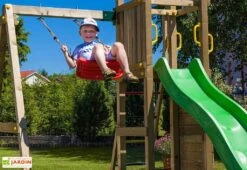 Aire De Jeux Funny 3 : Toboggan + Balançoire + Bac à Sable + Escalade -Portique Jardin Soldes Magasin aire jeux bois autoclave funny3 fungoo toboggan balancoire 1