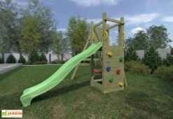 Aire De Jeux Funny 3 : Toboggan + Balançoire + Bac à Sable + Escalade -Portique Jardin Soldes Magasin aire jeux bois autoclave funny3 fungoo toboggan balancoire 2