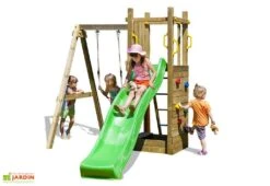 Aire De Jeux Funny 3 : Toboggan + Balançoire + Bac à Sable + Escalade