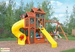 Aire De Jeux Kidkraft Bois De Cèdre Canyon Ridge : Balançoires Toboggans -Portique Jardin Soldes Magasin aire jeux bois cedre kidkraft toboggans balancoires canyon ridge 1