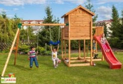 Aire De Jeux Move MySide : Cabane + Toboggan + Portique Balançoires