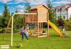 Aire De Jeux Move MySide : Cabane + Toboggan + Portique Balançoires -Portique Jardin Soldes Magasin aire jeux bois fungoo move myside toboggan portique cabane