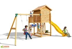 Aire De Jeux Move MySide : Cabane + Toboggan + Portique Balançoires -Portique Jardin Soldes Magasin aire jeux bois fungoo move myside toboggan portique cabane 8