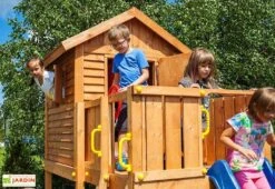 Aire De Jeux MyHouse Spider : Cabane + Toboggan + Escalade + Trapèze -Portique Jardin Soldes Magasin aire jeux bois myhouse spider cabane toboggan escalade 1