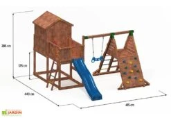 Aire De Jeux MyHouse Spider : Cabane + Toboggan + Escalade + Trapèze -Portique Jardin Soldes Magasin aire jeux bois myhouse spider cabane toboggan escalade 3
