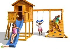 Aire De Jeux MyHouse Spider : Cabane + Toboggan + Escalade + Trapèze -Portique Jardin Soldes Magasin aire jeux bois myhouse spider cabane toboggan escalade 9