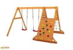 Aire De Jeux En Bois De Pin Traité Balançoires + Escalade Spider King