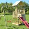 Aire De Jeux En Bois Brut Portique Balançoire Et Toboggan – 7,8 M²