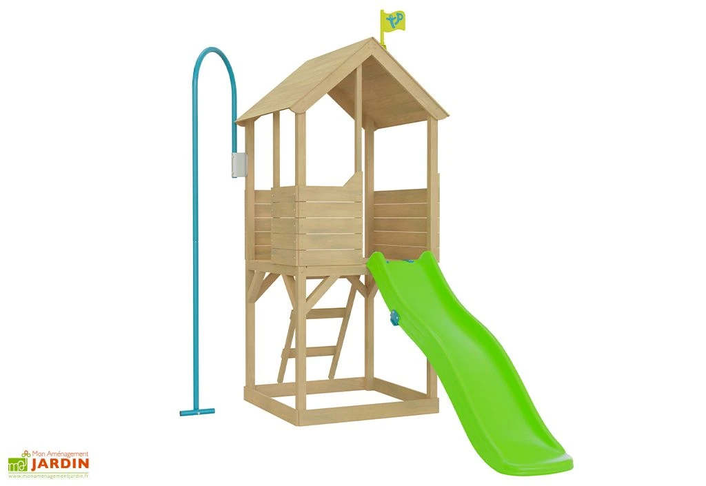 Aire De Jeux En Bois Avec Barre De Pompier Et Toboggan - Treehouse 2 Aire De Jeux En Bois Avec Barre De Pompier Et Toboggan - Treehouse – Image 2