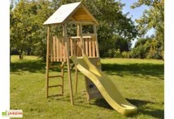Aire De Jeux En Bois Non Traité Avec Toboggan - 3 M²