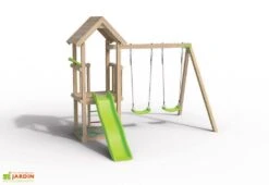 Aire De Jeux Avec Cabane, Toboggan Et Portique En Bois - Easy Xplorer