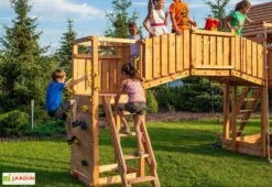 Aire De Jeux Rainbow Fortress Tip : Escalade + Toboggan + Pont -Portique Jardin Soldes Magasin aire jeux geante bois fungoo escalade toboggan pont 1