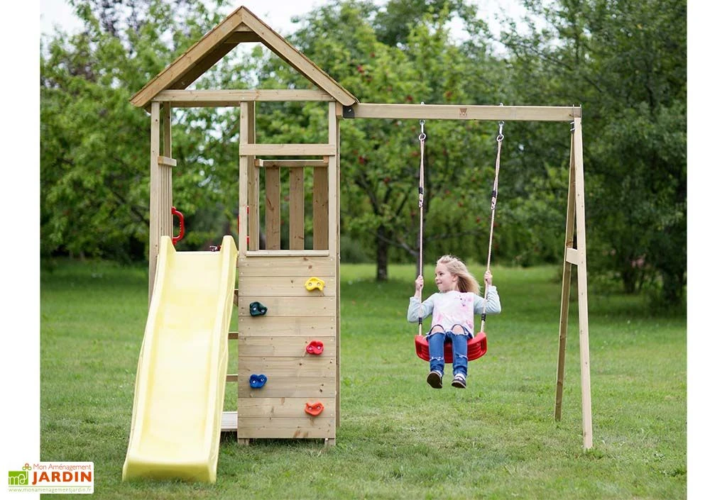 Aire De Jeux En Bois Brut Portique Balançoire Et Toboggan – 7,5 M² 2 Aire De Jeux En Bois Brut Portique Balançoire Et Toboggan – 7,5 M² – Image 2