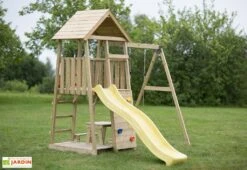 Aire De Jeux En Bois Brut Portique Balançoire Et Toboggan – 7,5 M²