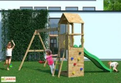 Aire De Jeux Avec Portique En Bois De Pin Traité 2 Balançoires Flappi -Portique Jardin Soldes Magasin aire jeux portique bois pin traite 2balancoires flappi