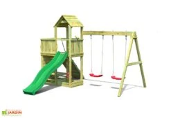 Aire De Jeux Avec Portique En Bois De Pin Traité 2 Balançoires Floppi