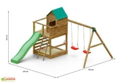Aire De Jeux Avec Portique En Bois De Pin Traité 2 Balançoires Jarcas -Portique Jardin Soldes Magasin aire jeux portique bois pin traite 2balancoires jarcas
