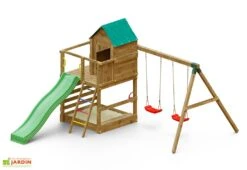 Aire De Jeux Avec Portique En Bois De Pin Traité 2 Balançoires Jarcas