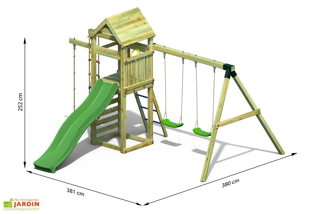Aire De Jeux Avec Portique Et Corde à Nœuds En Bois De Pin Traité Gaia 3 Aire De Jeux Avec Portique Et Corde à Nœuds En Bois De Pin Traité Gaia – Image 3