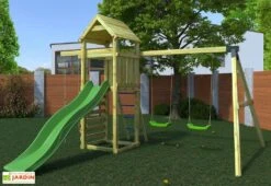 Aire De Jeux Avec Portique Et Corde à Nœuds En Bois De Pin Traité Gaia