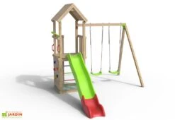 Aire De Jeux Avec Cabane, Toboggan Et Portique En Bois - Smart Xplorer
