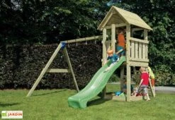 Aire De Jeux Kiosk En Bois Autoclave Avec Toboggan Et Portique