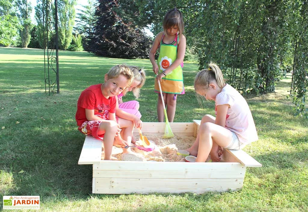 Bac à Sable Pour Enfants En Bois Brut 1,18 X 1,18 M + Bâches 2 Bac à Sable Pour Enfants En Bois Brut 1,18 X 1,18 M + Bâches – Image 2