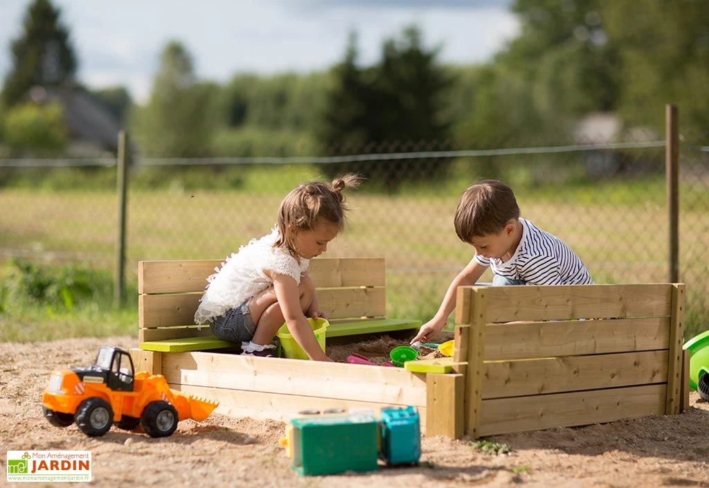 Bac à Sable En Bois Avec Bancs Et Couvercle – 120 X 120 X 25 Cm 2 Bac à Sable En Bois Avec Bancs Et Couvercle – 120 X 120 X 25 Cm – Image 2