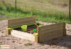 Bac à Sable En Bois Avec Bancs Et Couvercle – 120 X 120 X 25 Cm