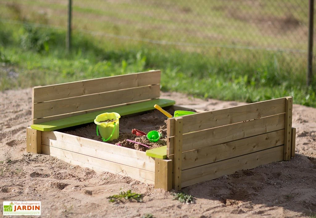 Bac à Sable En Bois Avec Bancs Et Couvercle – 120 X 120 X 25 Cm 1 Bac à Sable En Bois Avec Bancs Et Couvercle – 120 X 120 X 25 Cm