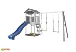 Axi Aire De Jeux En Bois : Toboggan Et Portique 2 Balançoires Beach Tower -Portique Jardin Soldes Magasin beach tower double swing gris blanc bleu 5