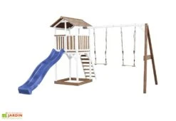 Axi Aire De Jeux En Bois : Toboggan Et Portique 2 Balançoires Beach Tower -Portique Jardin Soldes Magasin beach tower double swing marron blanc bleu 4