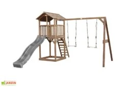 Axi Aire De Jeux En Bois : Toboggan Et Portique 2 Balançoires Beach Tower -Portique Jardin Soldes Magasin beach tower double swing marron gris 6