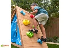Cabane Pour Enfant Tipi En Bois Et Muret D’escalade Kidkraft -Portique Jardin Soldes Magasin cabane bois mur escalade kidkraft