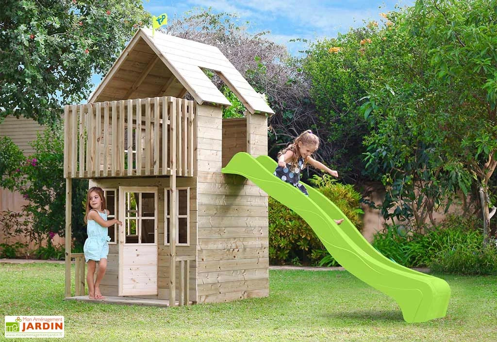 Maisonnette Pour Enfants En Bois Avec Toboggan – TP Loft 1 Maisonnette Pour Enfants En Bois Avec Toboggan – TP Loft