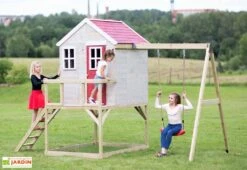 Maisonnette Pour Enfant En Bois Brut Avec Portique Balançoire Zèbre -Portique Jardin Soldes Magasin cabane enfant bois portique balancoire zebre