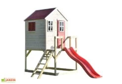 Maisonnette Pour Enfant En Bois Brut Avec Toboggan Tigre