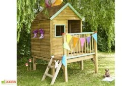 Cabane Maison D’Enfants En Bois Traité Sur Pilotis Winny – 1,5 X 2 M -Portique Jardin Soldes Magasin cabane jardin maison enfants bois brut pilotis 155x175cm 1