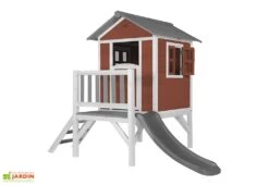 Axi Maisonnette Pour Enfant Bois Lodge XL Rouge + Toboggan -Portique Jardin Soldes Magasin cabane lodge rouge gris