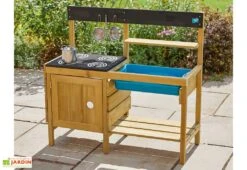 Cuisine En Bois : Four, Plaque De Cuisson, évier Et étagères – TP Junior Chef -Portique Jardin Soldes Magasin cuisine compact en bois pour enfants