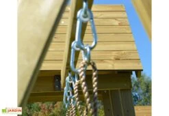 Aire De Jeux En Bois Non Traité Avec Portique Double Et Toboggan - 9,8 M² -Portique Jardin Soldes Magasin detail accroches balancoire portique