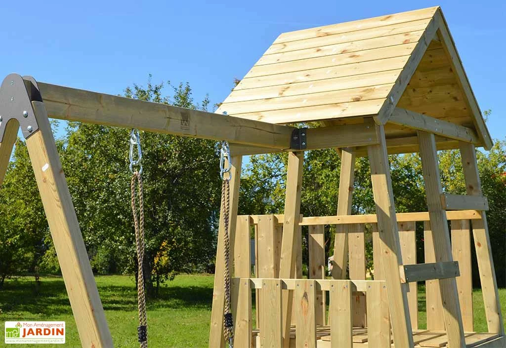 Aire De Jeux En Bois Brut Portique Balançoire Et Toboggan – 7,8 M² 4 Aire De Jeux En Bois Brut Portique Balançoire Et Toboggan – 7,8 M² – Image 4