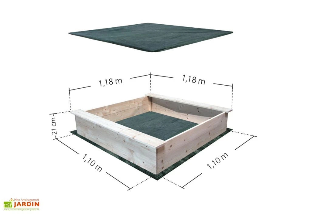 Bac à Sable Pour Enfants En Bois Brut 1,18 X 1,18 M + Bâches 3 Bac à Sable Pour Enfants En Bois Brut 1,18 X 1,18 M + Bâches – Image 3