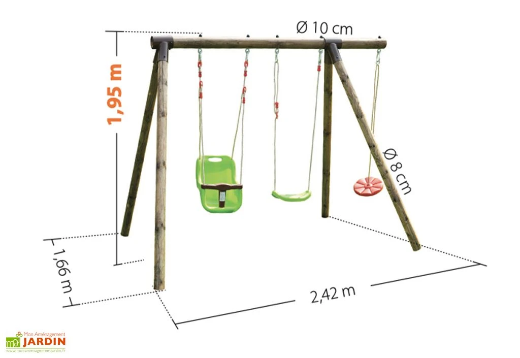 Portique En Bois Pour Enfants De 3 à 12 Ans Avec 3 Agrès - Tiago 3 Portique En Bois Pour Enfants De 3 à 12 Ans Avec 3 Agrès - Tiago – Image 3