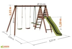 Portique En Bois Traité 5 Enfants Avec Toboggan + 3 Agrès – Violette -Portique Jardin Soldes Magasin dimensions portique violette 1